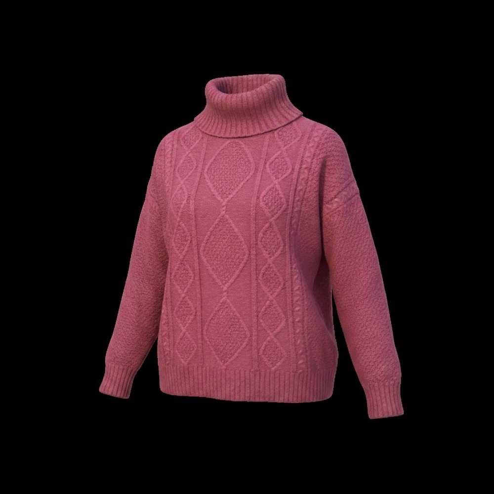 TBH‎ to be honest Pink Cable Knit Turtleneck Sweater Oversized Mauve Large